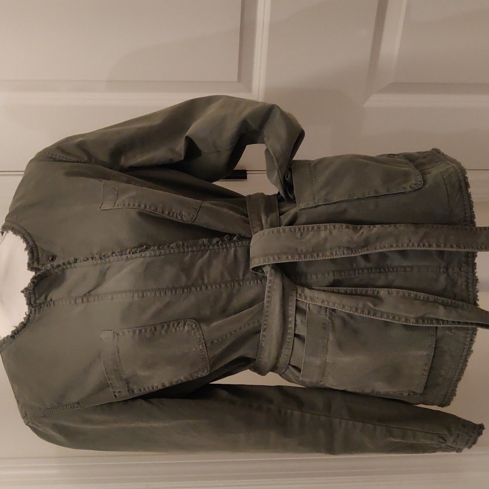 Banana Republic Military Fringe Jacket Womens Size M Utility olive color with